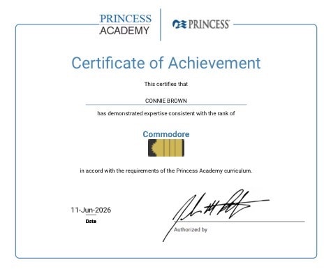 OneSource Commodore certificate — Princess Cruises